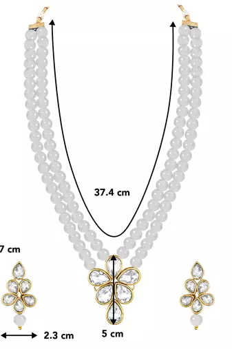 Crystal pearl long necklace with drop earrings bharatanatyam jewelry
