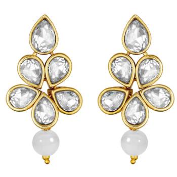 Crystal pearl long necklace with drop earrings bharatanatyam jewelry 5