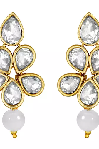 Crystal pearl long necklace with drop earrings bharatanatyam jewelry