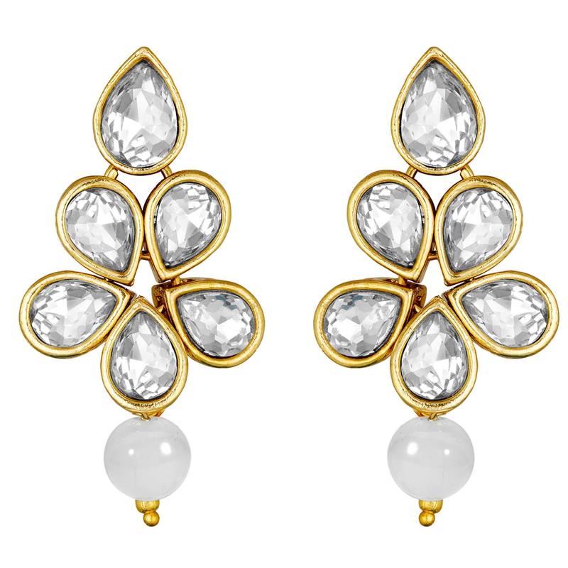 Crystal pearl long necklace with drop earrings bharatanatyam jewelry