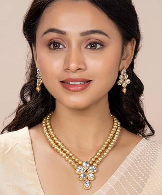 Beads kundan layered long necklace & drop earring bharatanatyam 1