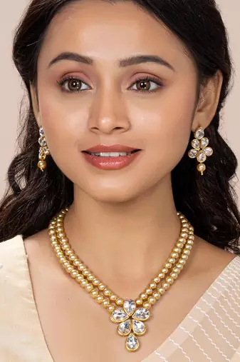 Beads kundan layered long necklace & drop earring bharatanatyam