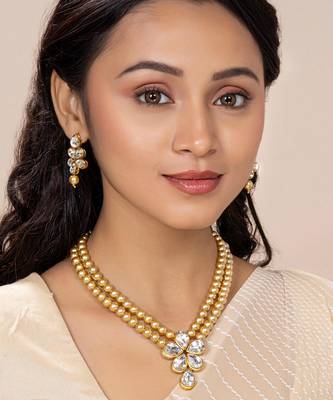 Beads kundan layered long necklace & drop earring bharatanatyam 2