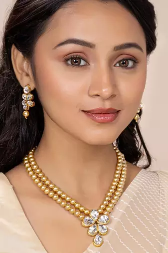 Beads kundan layered long necklace & drop earring bharatanatyam