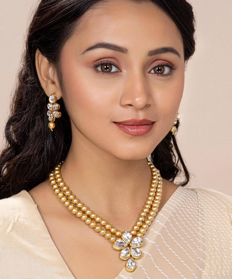 Beads kundan layered long necklace & drop earring bharatanatyam