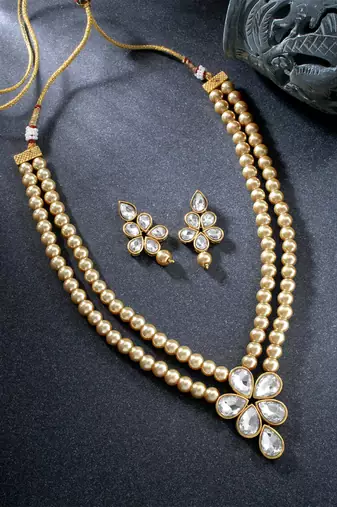 Beads kundan layered long necklace & drop earring bharatanatyam