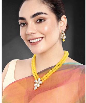 Crystal pearl long necklace with drop earrings jewelry set 1