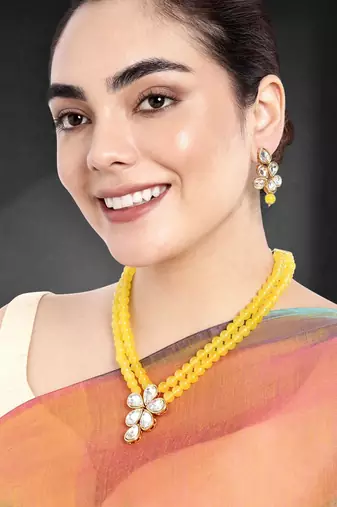 Crystal pearl long necklace with drop earrings jewelry set