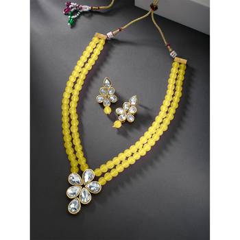 Crystal pearl long necklace with drop earrings jewelry set 2