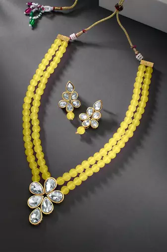 Crystal pearl long necklace with drop earrings jewelry set