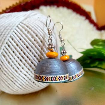 Grey color ethnic quilled jhumkas 1