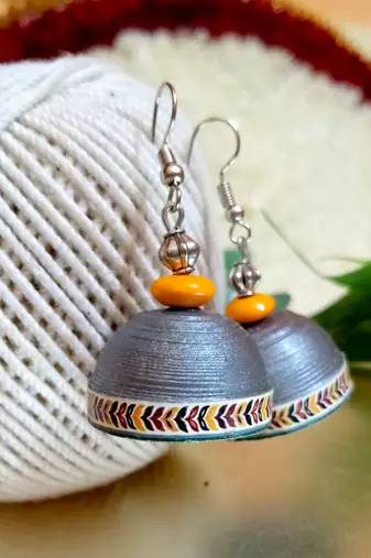 Grey color ethnic quilled jhumkas