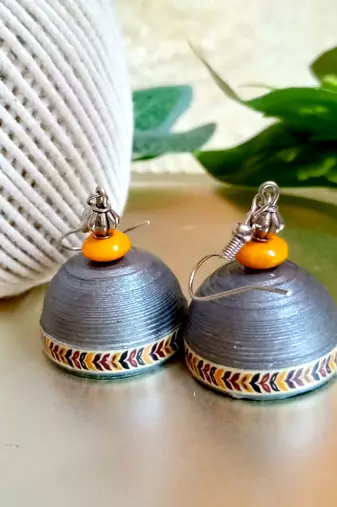 Grey color ethnic quilled jhumkas
