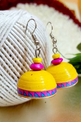 Yellow color ethnic quilled jhumkas