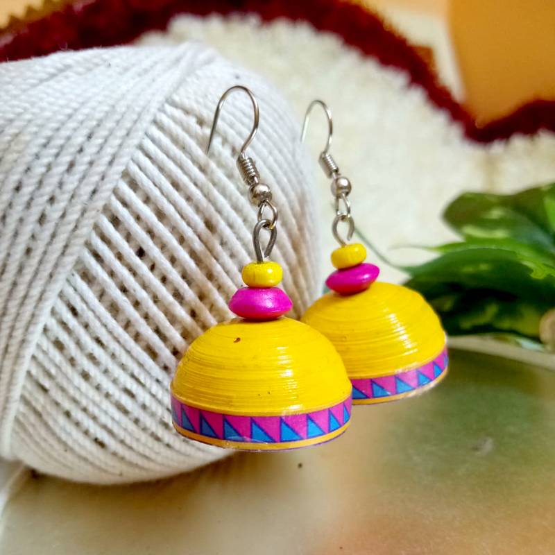 Yellow color ethnic quilled jhumkas