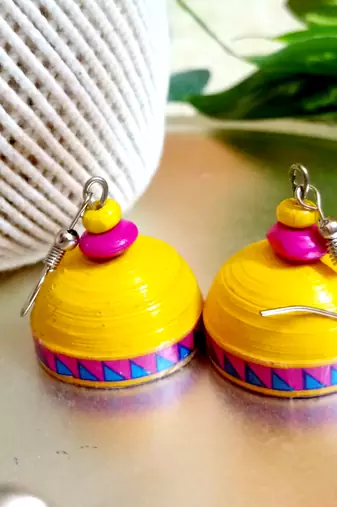 Yellow color ethnic quilled jhumkas