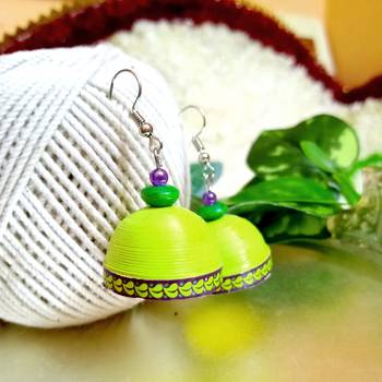 Green color ethnic quilled jhumkas 1