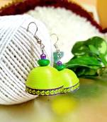 Green color ethnic quilled jhumkas