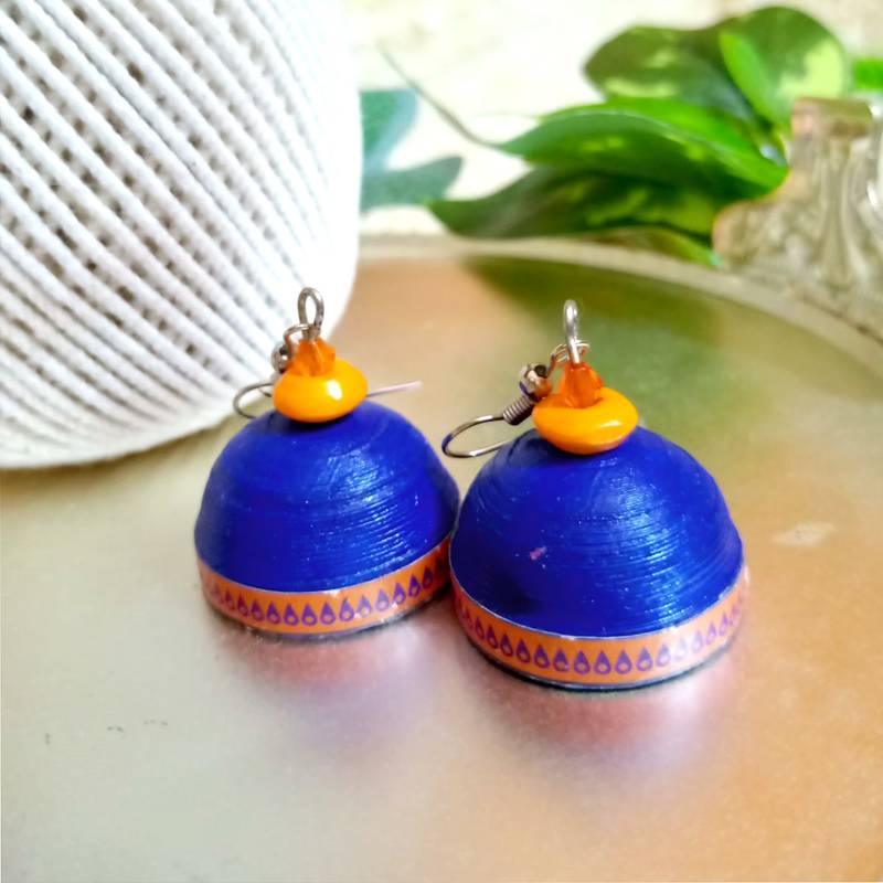 Blue color ethnic quilled jhumkas