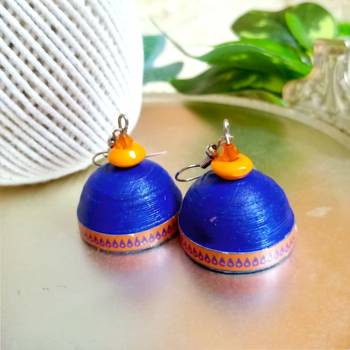 Blue color ethnic quilled jhumkas 2