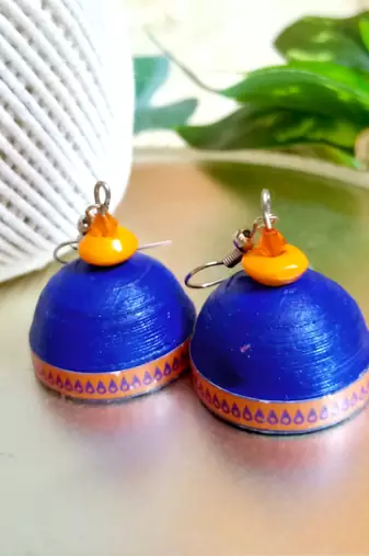 Blue color ethnic quilled jhumkas