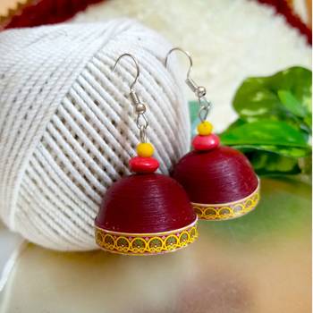 Maroon color ethnic quilled jhumkas 1