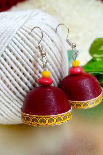 Maroon color ethnic quilled jhumkas