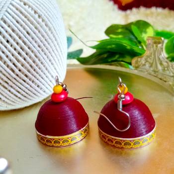 Maroon color ethnic quilled jhumkas 2