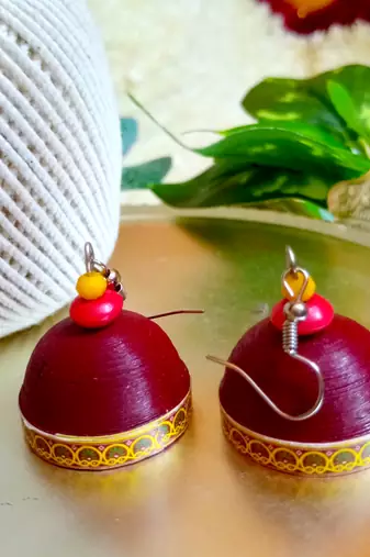 Maroon color ethnic quilled jhumkas