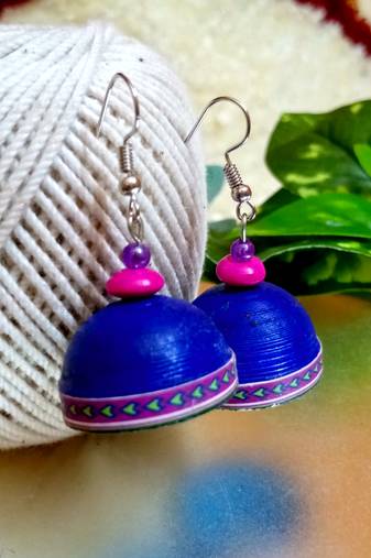 Blue color ethnic quilled jhumkas