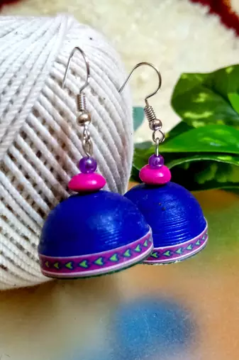 Blue color ethnic quilled jhumkas