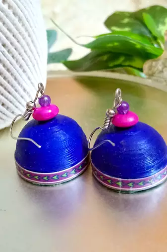 Blue color ethnic quilled jhumkas