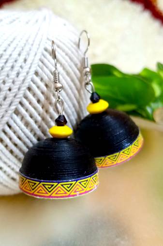 Blackcolor ethnic quilled jhumkas