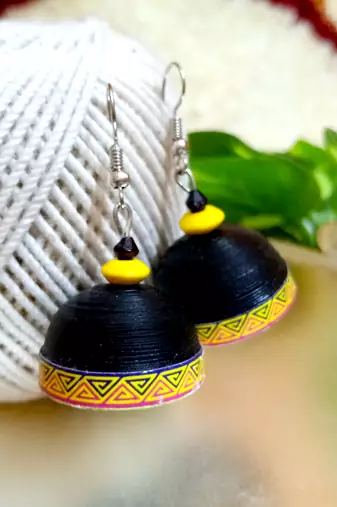 Blackcolor ethnic quilled jhumkas
