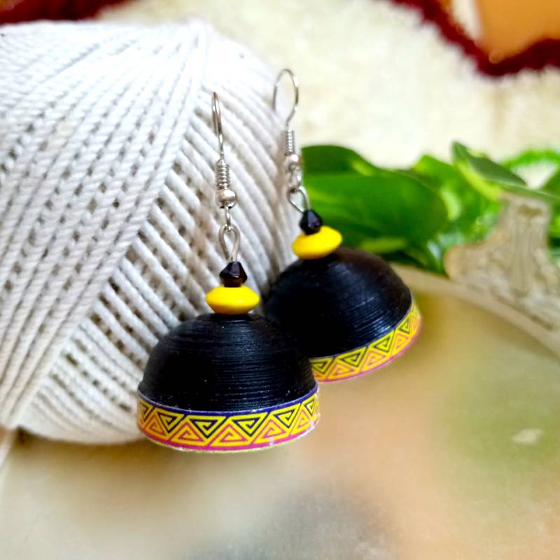 Blackcolor ethnic quilled jhumkas