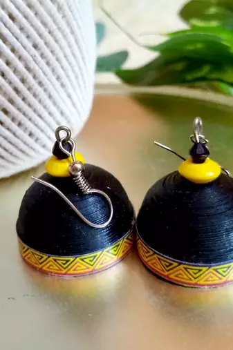 Blackcolor ethnic quilled jhumkas
