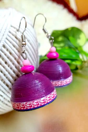 Purple color ethnic quilled jhumkas