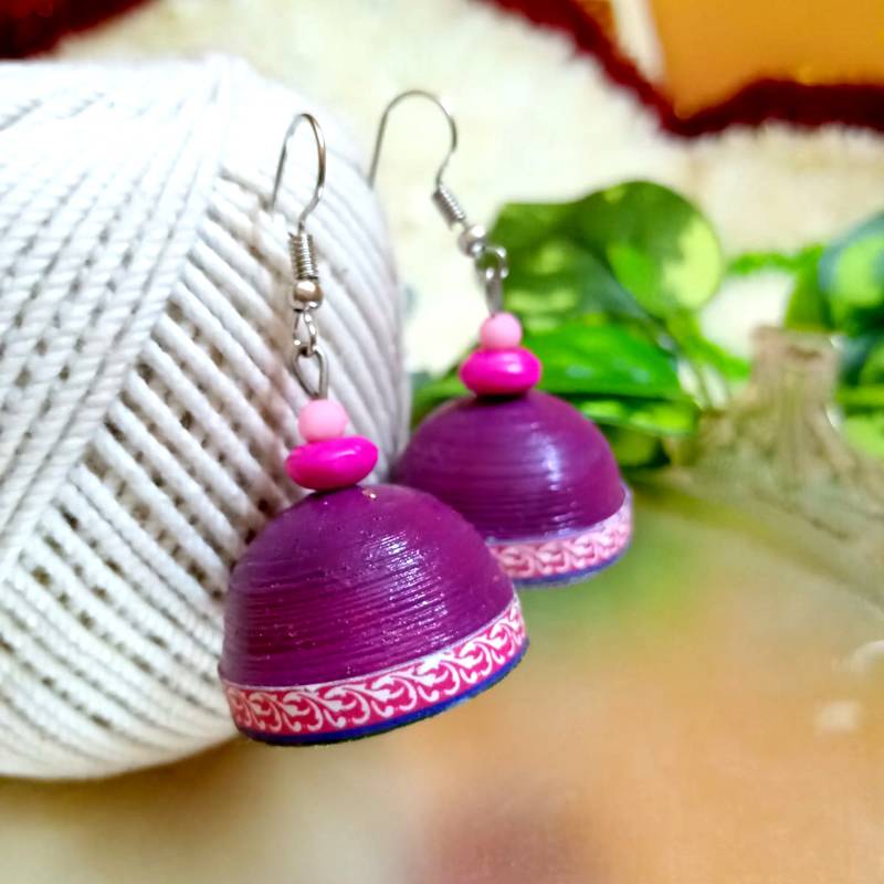 Purple color ethnic quilled jhumkas