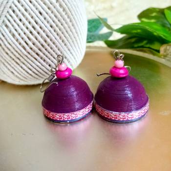 Purple color ethnic quilled jhumkas 2
