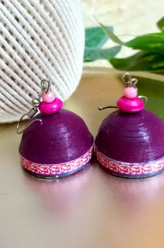Purple color ethnic quilled jhumkas
