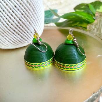 Green color ethnic quilled jhumkas 2