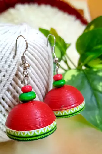 Red color ethnic quilled jhumkas