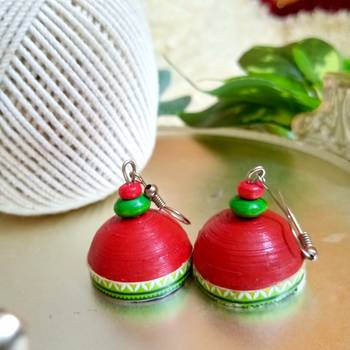 Red color ethnic quilled jhumkas 2