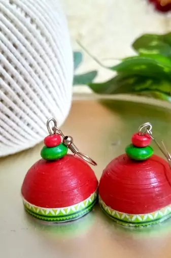 Red color ethnic quilled jhumkas