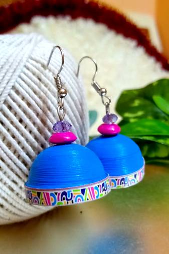 Blue color ethnic quilled jhumkas