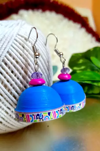 Blue color ethnic quilled jhumkas