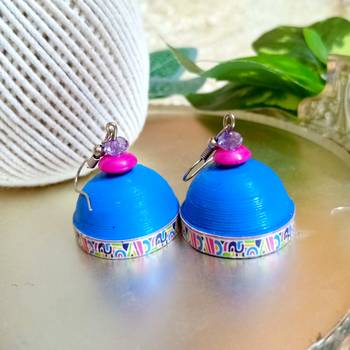 Blue color ethnic quilled jhumkas 2