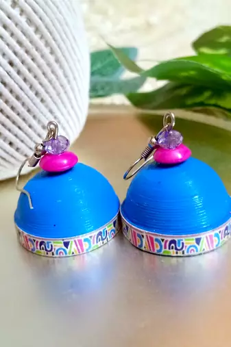 Blue color ethnic quilled jhumkas