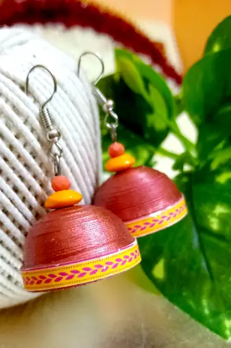 Brown color ethnic quilled jhumkas