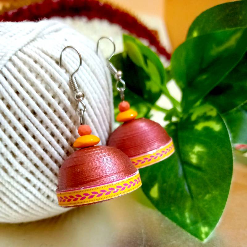 Brown color ethnic quilled jhumkas